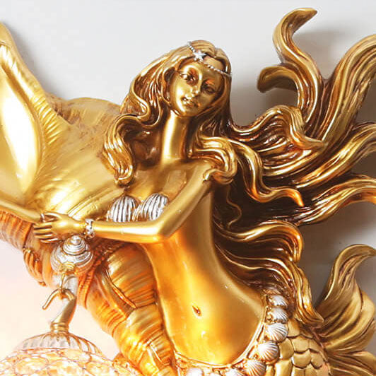 MerLume Harz Meerjungfrau Wandleuchte | Kristall-Lampenschirm | Kreatives Design | Für Schlafzimmer & Wohnzimmer