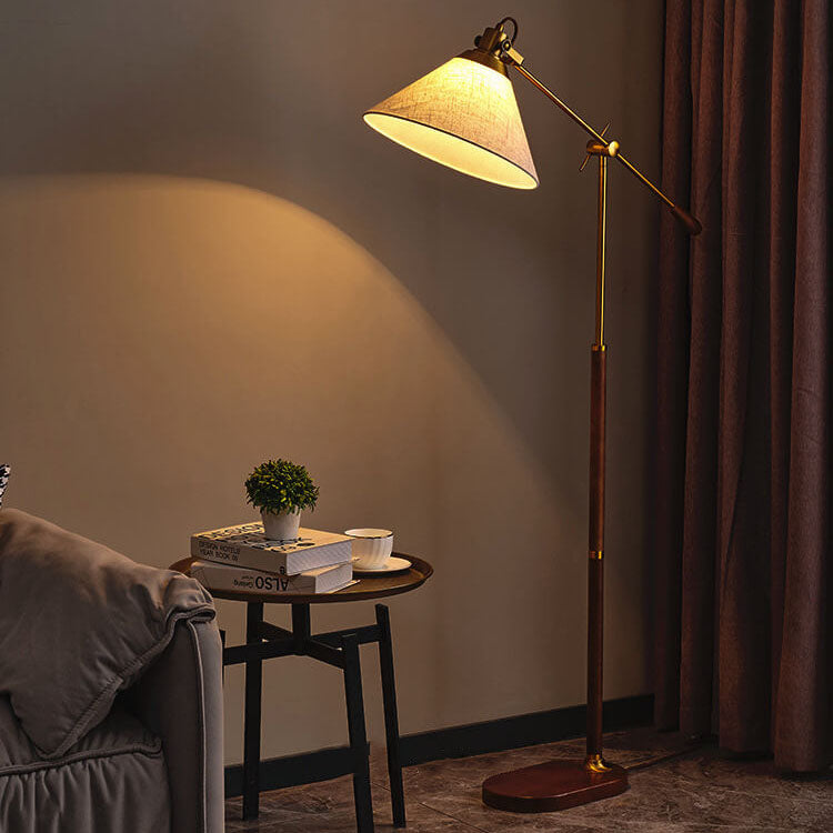 LumoShade Vintage Nordic Design Stehlampe | Stoffschirm | Holz & Metall | Stimmungslicht | Deko für Wohnzimmer & Schlafzimmer