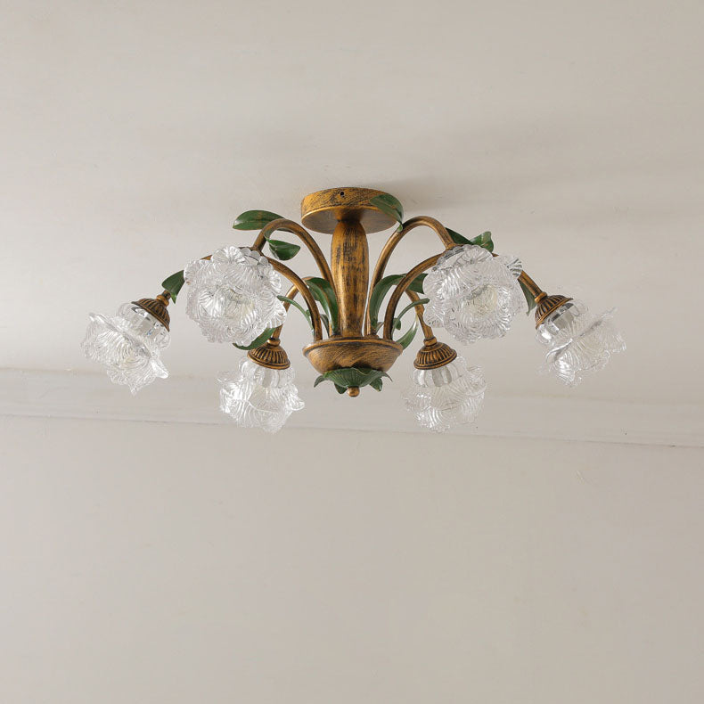 LuminBloss Rustikale Deckenleuchte | Blumen-Design aus Eisen & Glas | 6/8/10 Flammen | Für Wohnzimmer & Essbereich