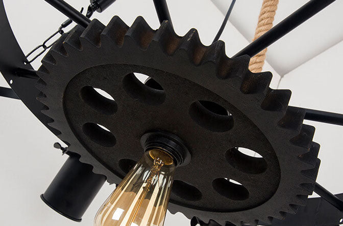 GearLume Retro Industrial Kronleuchter | Eisen-Design | Hanfseil-Lampen | 6/8/10 Leuchten | Vintage Beleuchtung