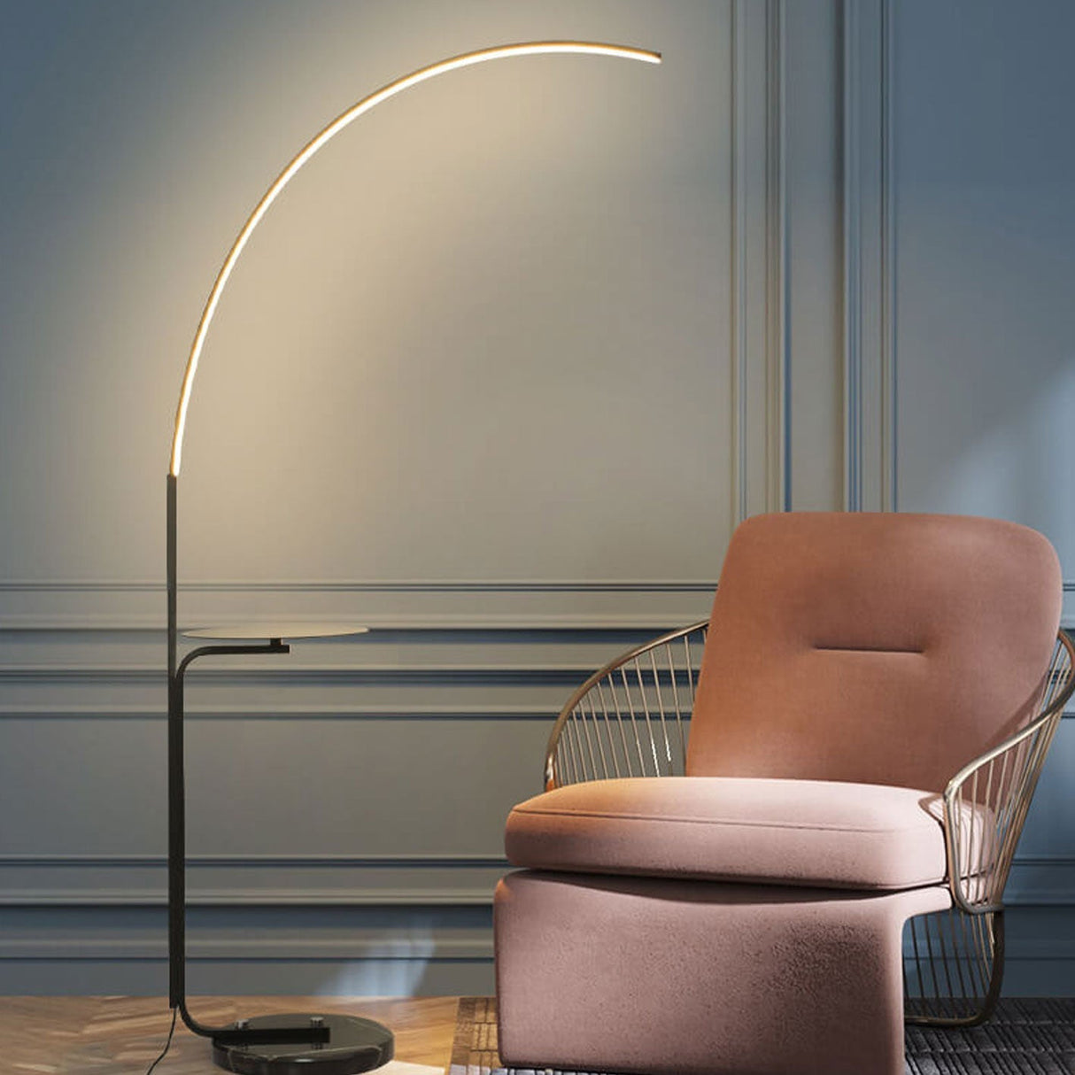 Luniora Arc LED Stehleuchte | Minimalistisches Design mit Ablage | Modern & Dimmbar