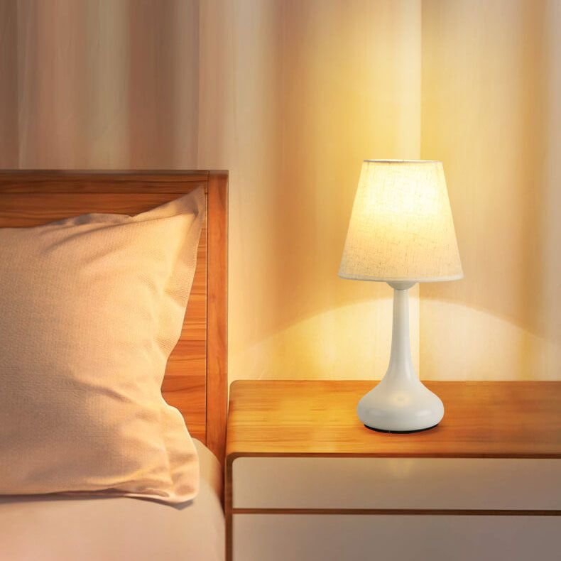 NoctaLoom Nordic Tischlampe | Vintage Design | Stoffschirm & Eisenbasis | Touch-Schalter