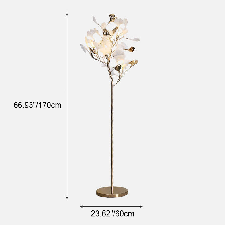 GinkoLuxe Stehlampe | Nordisches Design | Dekorative Ginkgo-Blätter | 5-Licht Bodenlampe | Elegantes Wohnaccessoire