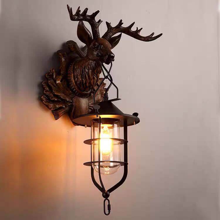 AntlerLuxe Wandleuchte | Retro Hirschkopf-Design | 1-Licht Wandlampe | Rustikale Beleuchtung für Wohnräume