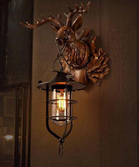 AntlerLuxe Wandleuchte | Retro Hirschkopf-Design | 1-Licht Wandlampe | Rustikale Beleuchtung für Wohnräume