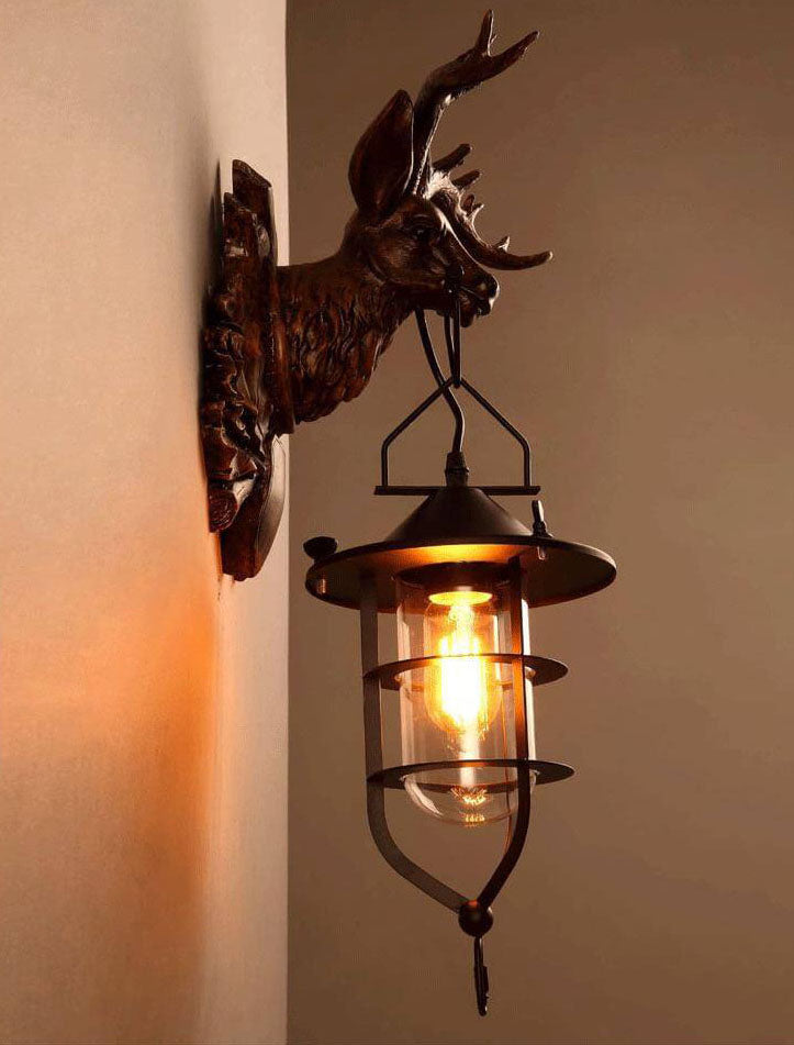 AntlerLuxe Wandleuchte | Retro Hirschkopf-Design | 1-Licht Wandlampe | Rustikale Beleuchtung für Wohnräume