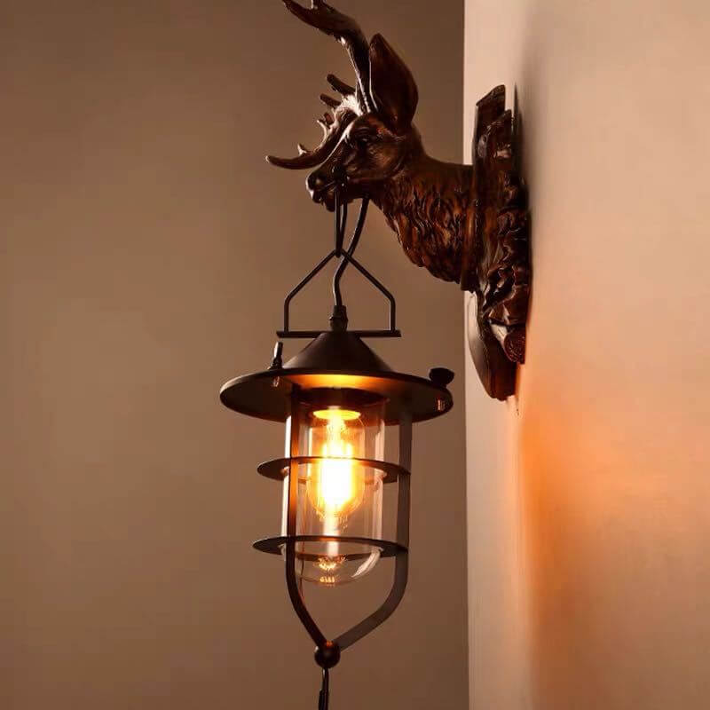 AntlerLuxe Wandleuchte | Retro Hirschkopf-Design | 1-Licht Wandlampe | Rustikale Beleuchtung für Wohnräume