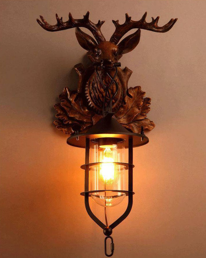 AntlerLuxe Wandleuchte | Retro Hirschkopf-Design | 1-Licht Wandlampe | Rustikale Beleuchtung für Wohnräume
