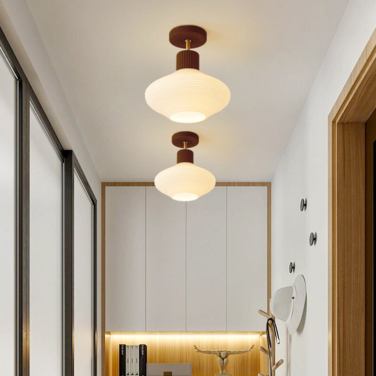 GlowLoom Nordic Oval Deckenleuchte | Holzstreifen Glasdesign | Halbrunde LED Lampe | Moderne Beleuchtung