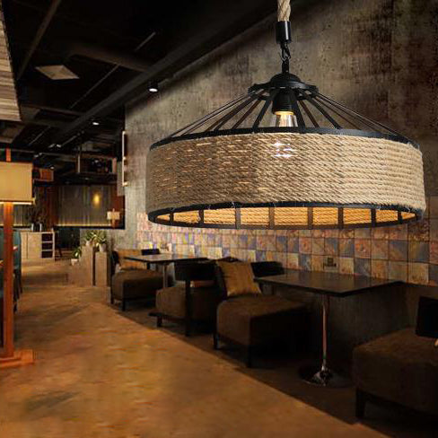 LumeLash Vintage Hängeleuchte | Rustikales Eisen & Hanfseil Design | 1-Flammige Pendelleuchte für Wohnzimmer