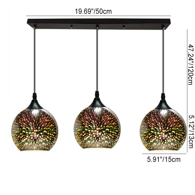 ElysianSpark 3D Creative LED Kronleuchter | 2/3 Lichter | Feuerwerksglas-Dome | Modernes Design | Stimmungslicht für Zuhause