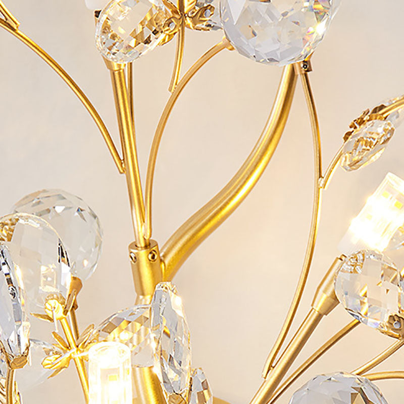 LumoGlo Art Deco Kristall Wandlampe | Luxus 3-Licht Blumen-Ast Design | Elegante Wandbeleuchtung für Wohnzimmer | Dekorative Wandleuchte aus Eisen