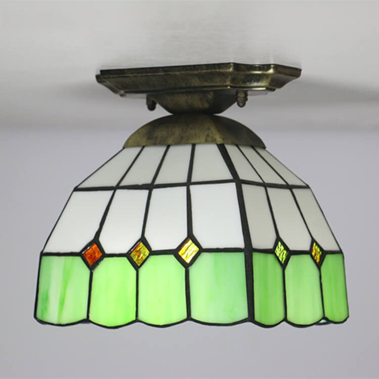 DomeLight Tiffany Deckenleuchte | Buntglas-Kuppel | Semi-Flush Mount | Vintage-Stil | LED Beleuchtung