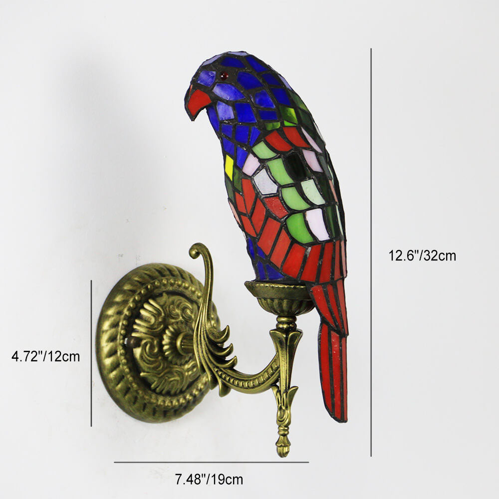 ParrotGlow Tiffany Wandlampe | Vintage Design | Buntglas & Papagei-Optik | 1-flammig