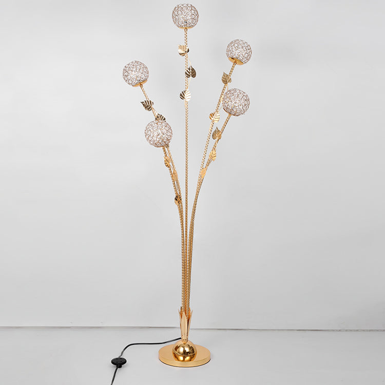 GlowLeaf Design Stehende Bodenleuchte | 5-Licht Lampe | Blatt- und Blumenmotiv | Wohnzimmer Luxusbeleuchtung