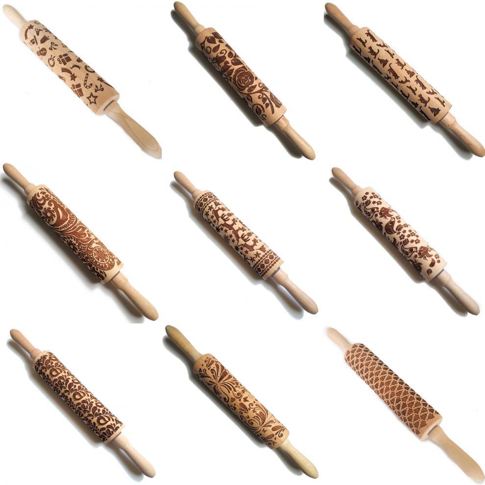 RollArt Prägemuster Nudelholz | Buchenholz Backwerkzeug | Perfekte Muster für Kekse & Teig