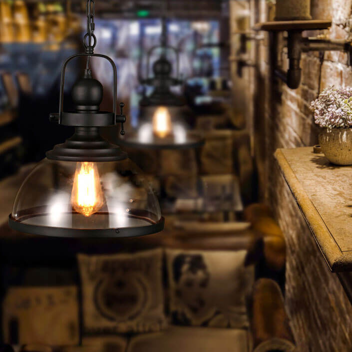 VintageCrown Retro Glas Kuppel-Pendelleuchte | Einzellichtdesign | Klassischer Stil | Elegante Beleuchtung