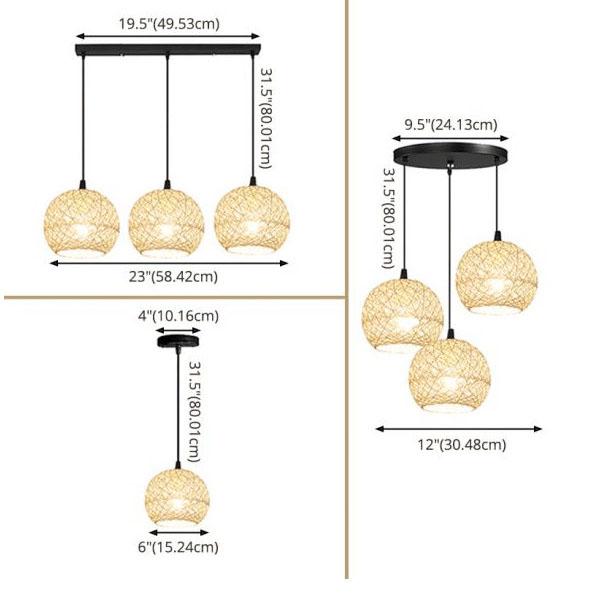 GlobeRattan – Beige Geflochtene Rattan Pendelleuchte | 1/3 Lichter | Elegantes Design