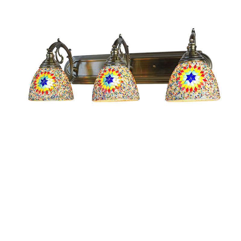 MediterraGlow Tiffany Glas 3-Licht Wandlampe | Mediterranes Design | Badezimmer Vanity Spiegelbeleuchtung | Vintage Stil