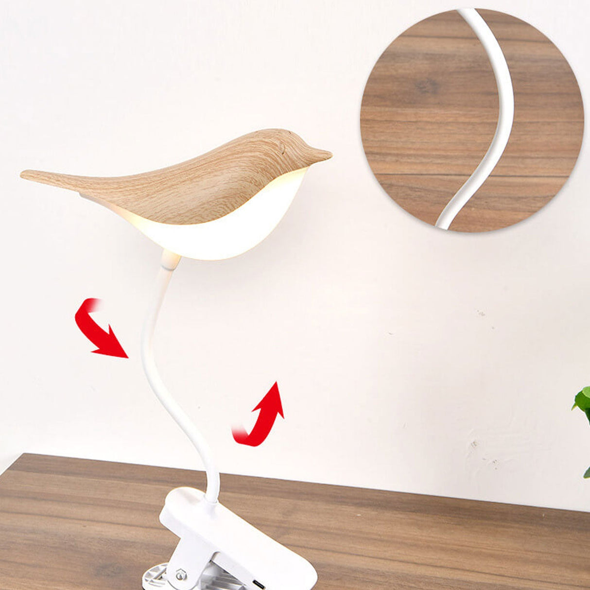 BrightBird Nordic LED Tischlampe | USB-Ladung | Nachtlicht mit Vogelclip | Modernes Design
