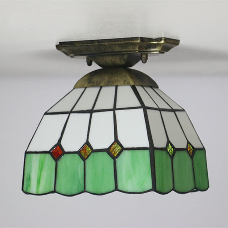 DomeLight Tiffany Deckenleuchte | Buntglas-Kuppel | Semi-Flush Mount | Vintage-Stil | LED Beleuchtung
