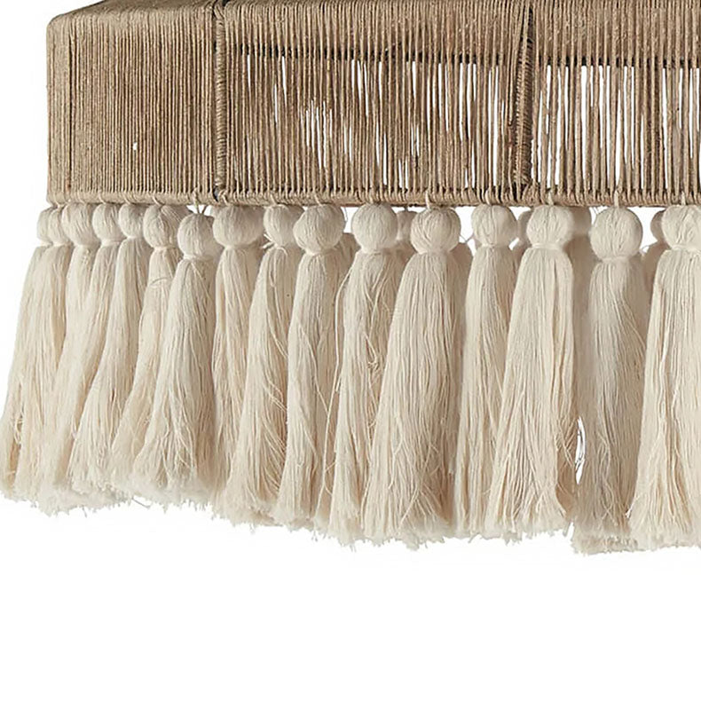 TasselLoom Pendelleuchte im Boho-Stil | Runde Leinen-Tassel-Optik | 1 Licht | Perfekt für Esszimmer