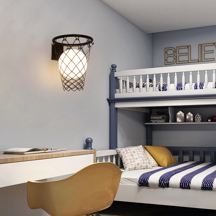 Slamora Kinder Wandleuchte | Basketballkorb Design | Glas & Metall | Art Déco Stil | Schlafzimmerlicht