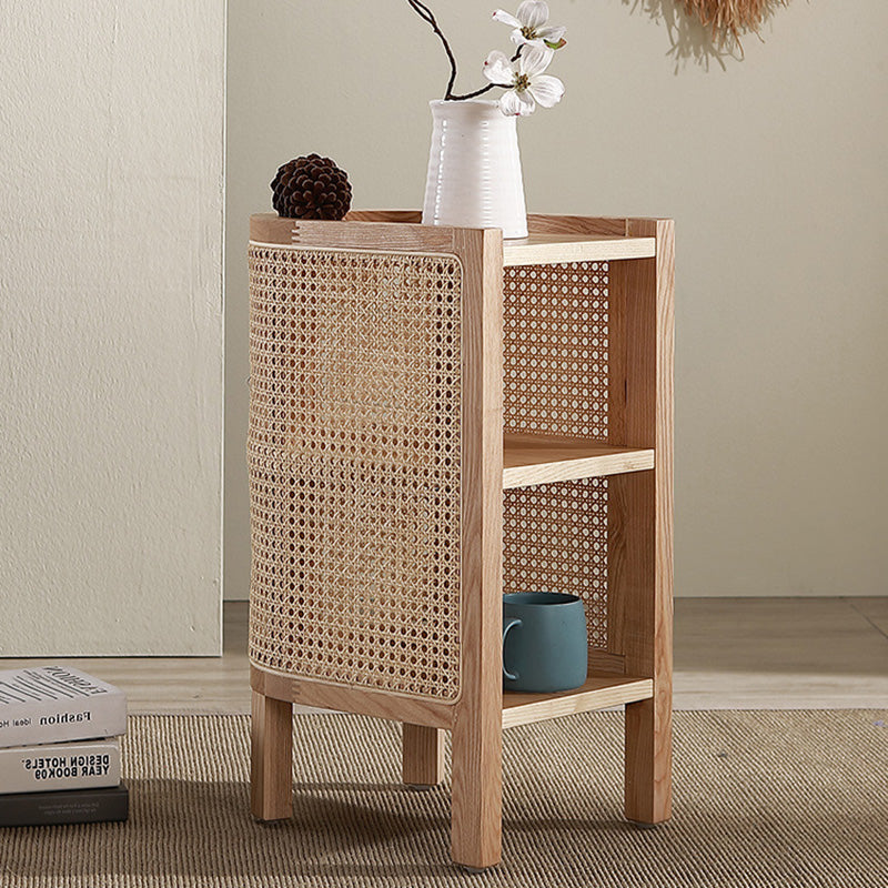 ZenovaSphere Halb-Oval Nachttisch | Holz & Rattan Design | 3 Ebenen | Stauraumwunder für Schlafzimmer