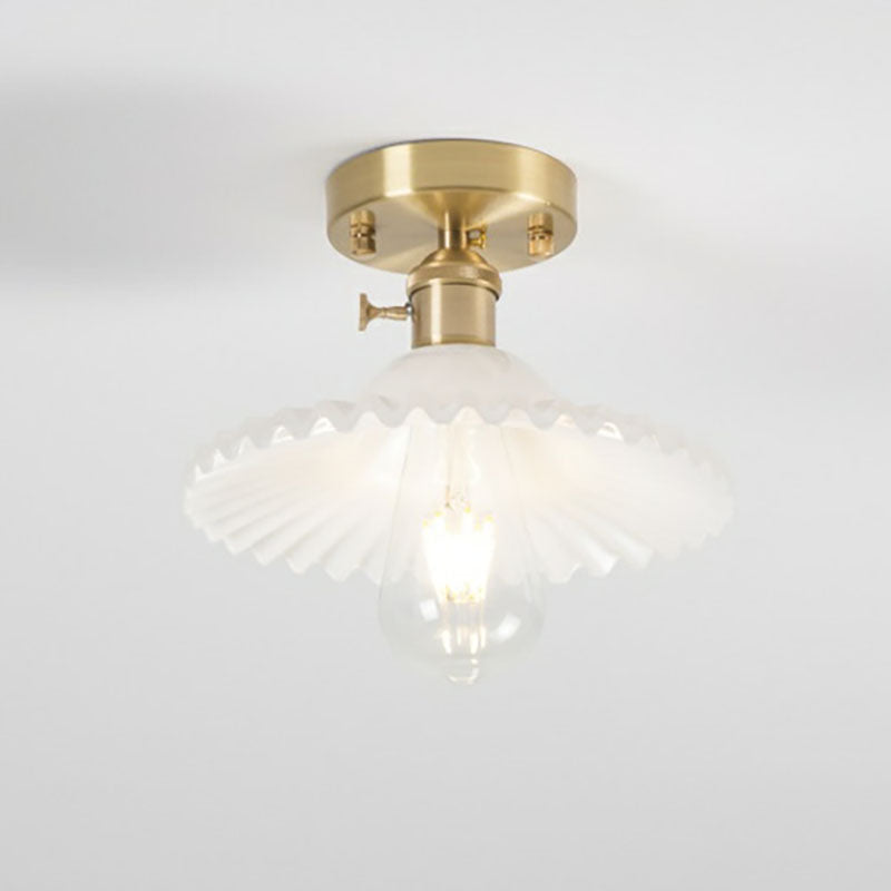 Lotuvia Japanische Vintage Deckenleuchte | Glas & Messing | Lotus Design | Semi-Flush-Mount