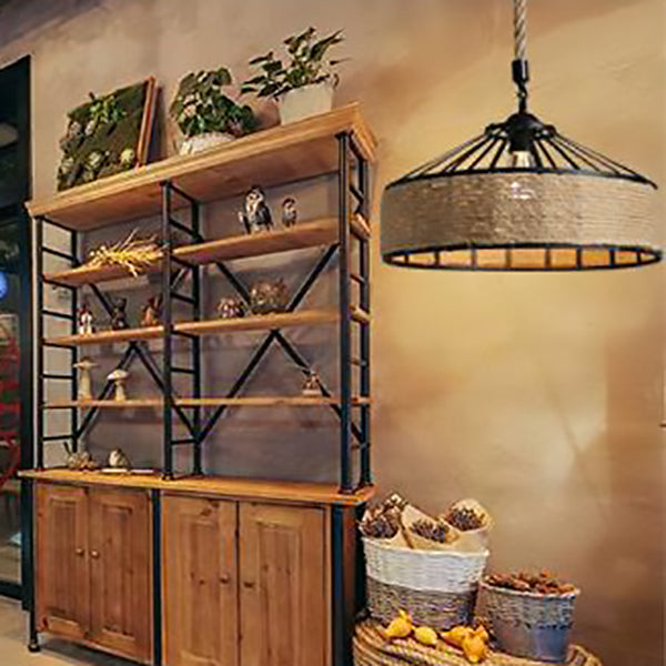 LumeLash Vintage Hängeleuchte | Rustikales Eisen & Hanfseil Design | 1-Flammige Pendelleuchte für Wohnzimmer