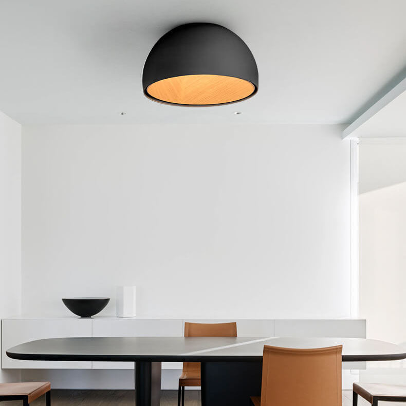 WoodAura Minimalist LED Deckenleuchte | Holzschale | Eisen | Flach- & Schrägdesign | Warmes & Weißes Licht | Modern & Stilvoll