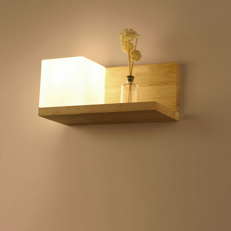 ZenSquare Wandlampe | Japanisches Minimalistisches Design | Holz & Glas | 1-Licht