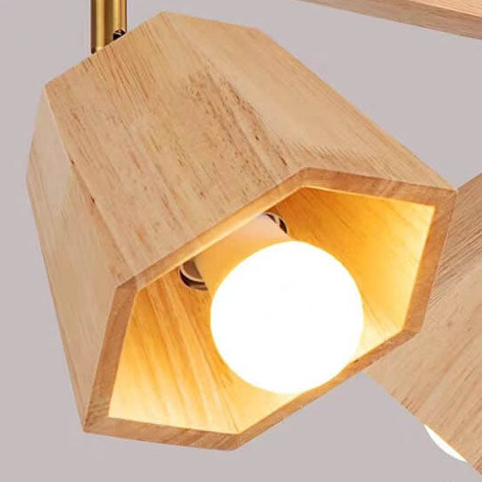Hinokura Japanische Holz-Deckenleuchte | Polygonales Design | 1/5-Licht | Schlafzimmerbeleuchtung