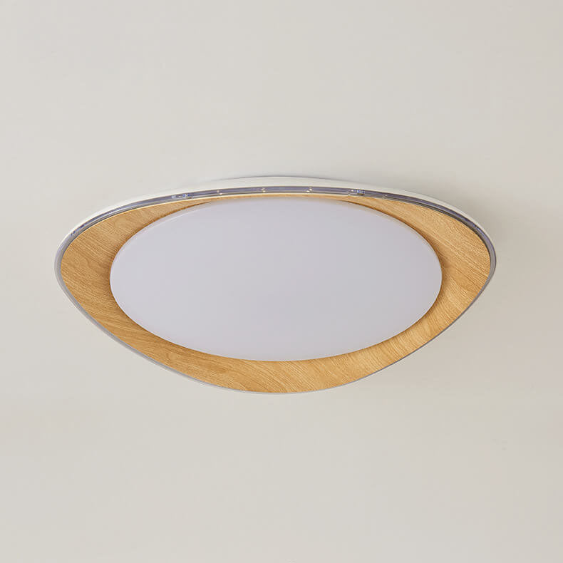 PebbleLuxe Minimalistische LED Deckenleuchte | Holzoptik | Flaches Design | Dimmbare Beleuchtung