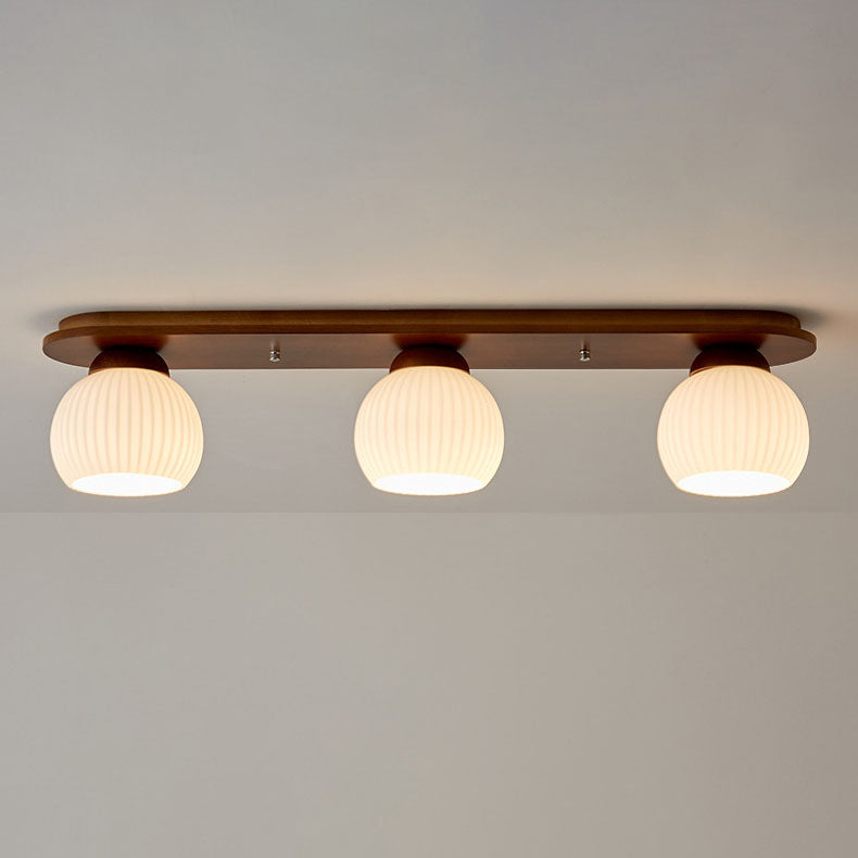 Zeniro Japanischer Stil Deckenleuchte | Gestreiftes Glas & Holz | Flush Mount | Minimalistisches Design