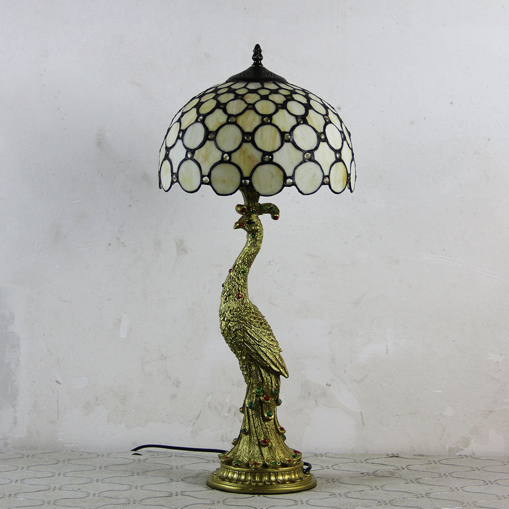 GemGlide Tiffany Tischlampe | Vintage Pfau Design | Glas & Harz | 1-flammig
