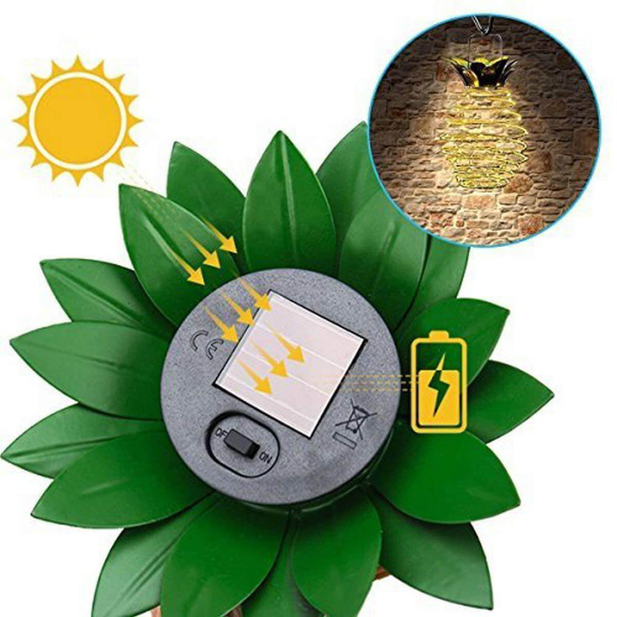 SolarShine Ananas-Laterne | LED Solar Gartenlampe | Kupferdraht | Outdoor Wasserdicht | Hängende Deko-Leuchten