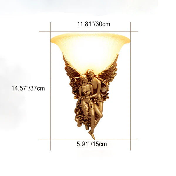 AngeloEmbrace Wandlampe | Retro Engel-Design | Harz-Wandleuchte | 1-Licht Beleuchtung für stilvolle Räume