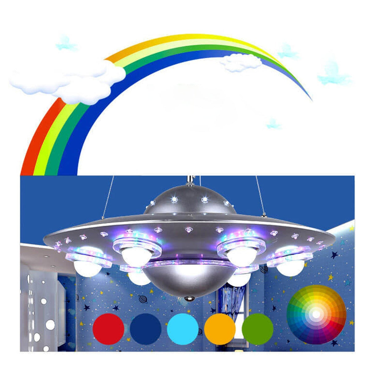 StarCruze Kids LED Kronleuchter | UFO-Design | Fliegende Untertasse | Kreative Beleuchtung für Kinderzimmer