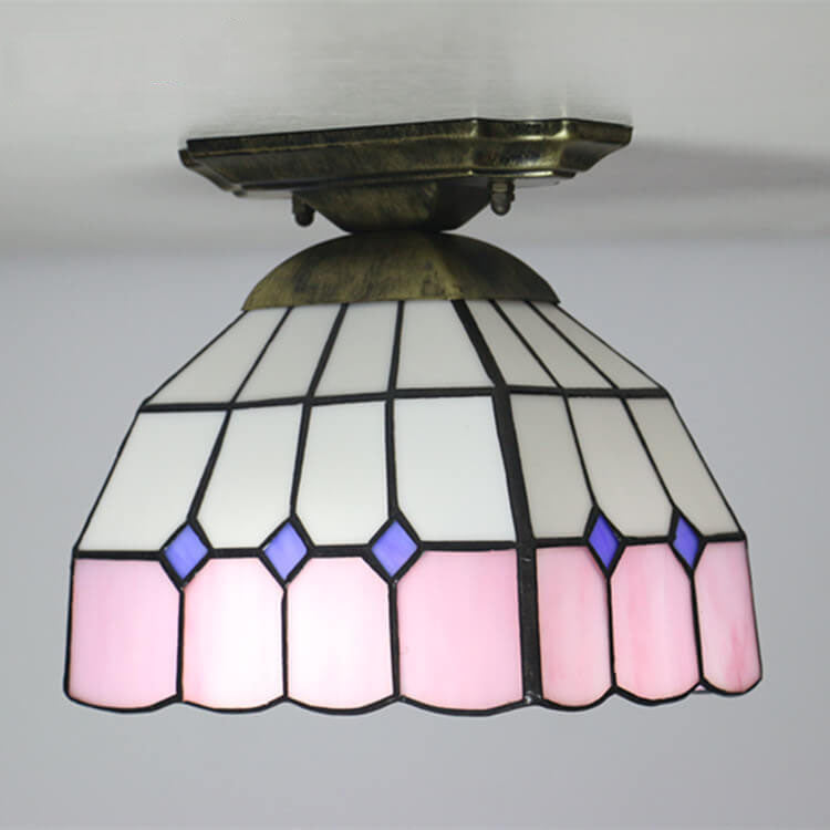 DomeLight Tiffany Deckenleuchte | Buntglas-Kuppel | Semi-Flush Mount | Vintage-Stil | LED Beleuchtung