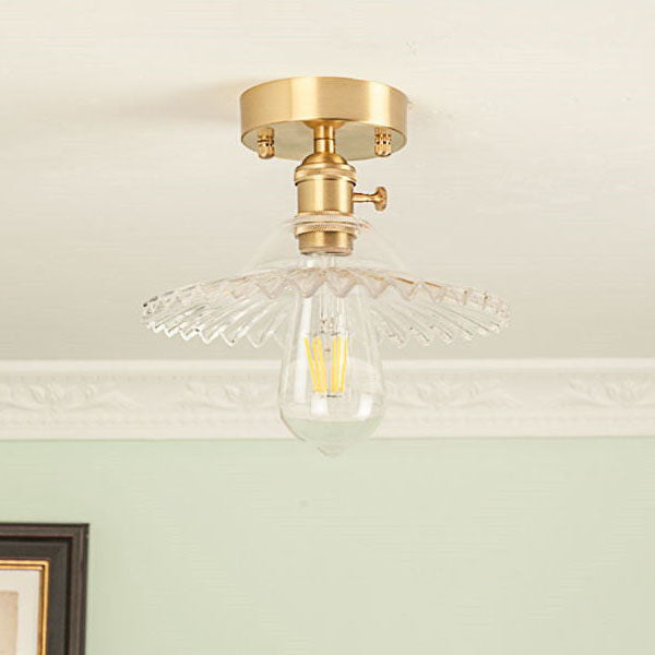 Ripplora Deckenleuchte | Vintage-Runddesign | Glas mit Wellenstruktur | Messing-Optik | Beleuchtung für Wohnzimmer