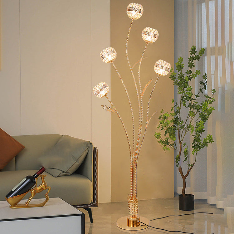 GlowLeaf Design Stehende Bodenleuchte | 5-Licht Lampe | Blatt- und Blumenmotiv | Wohnzimmer Luxusbeleuchtung