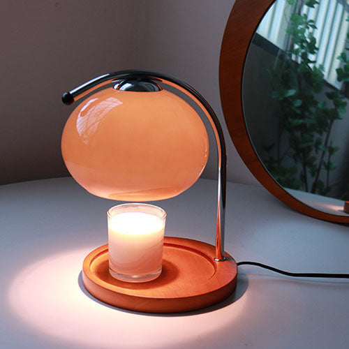 Melva Vintage Glasdom-Lampe mit Holzsockel | Schmelzendes Wachs | Dimmer | Stimmungslicht | Deko für Zuhause