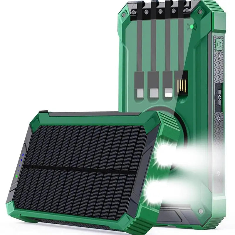 ChargePro Solar Powerbank | Kabelloses Ladegerät | 15W Schnellladefunktion | 6 Ausgänge | Integrierte Kabel | Tragbar & Wasserdicht