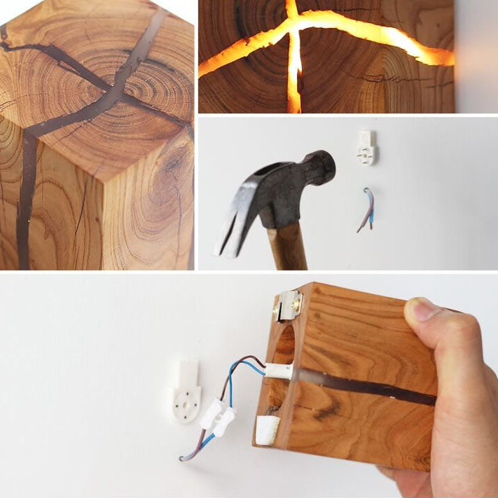 TimberGlow Creative Design Holz Wandleuchte | Rustikales Finish | Handgefertigt | Stilvolle Dekoleuchte für Zuhause