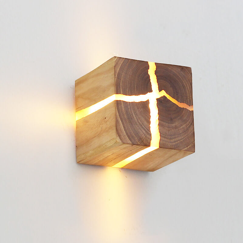 TimberGlow Creative Design Holz Wandleuchte | Rustikales Finish | Handgefertigt | Stilvolle Dekoleuchte für Zuhause