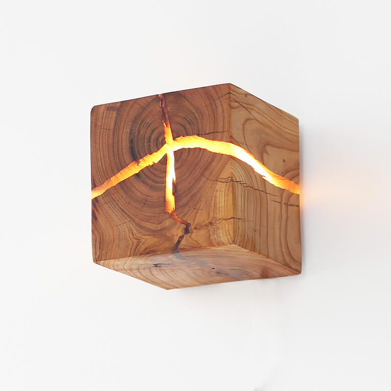 TimberGlow Creative Design Holz Wandleuchte | Rustikales Finish | Handgefertigt | Stilvolle Dekoleuchte für Zuhause