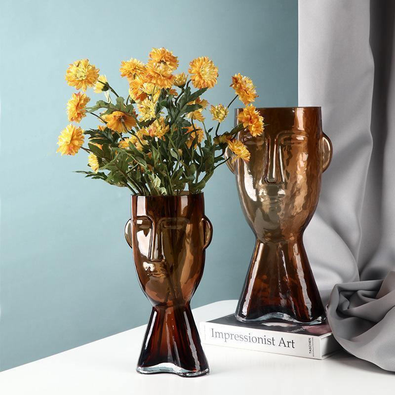 Visari Glas Vase mit Gesichtsmotiv | Handgefertigt | Kunstvolles Design | Dekoration für Zuhause