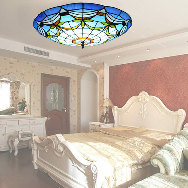 Tiffanique Runde Deckenleuchte | Europäisches Buntglasdesign | 3-Flammig | Verschiedene Muster | Stimmungsvolle Beleuchtung