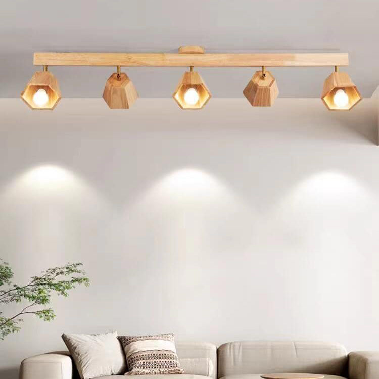 Hinokura Japanische Holz-Deckenleuchte | Polygonales Design | 1/5-Licht | Schlafzimmerbeleuchtung